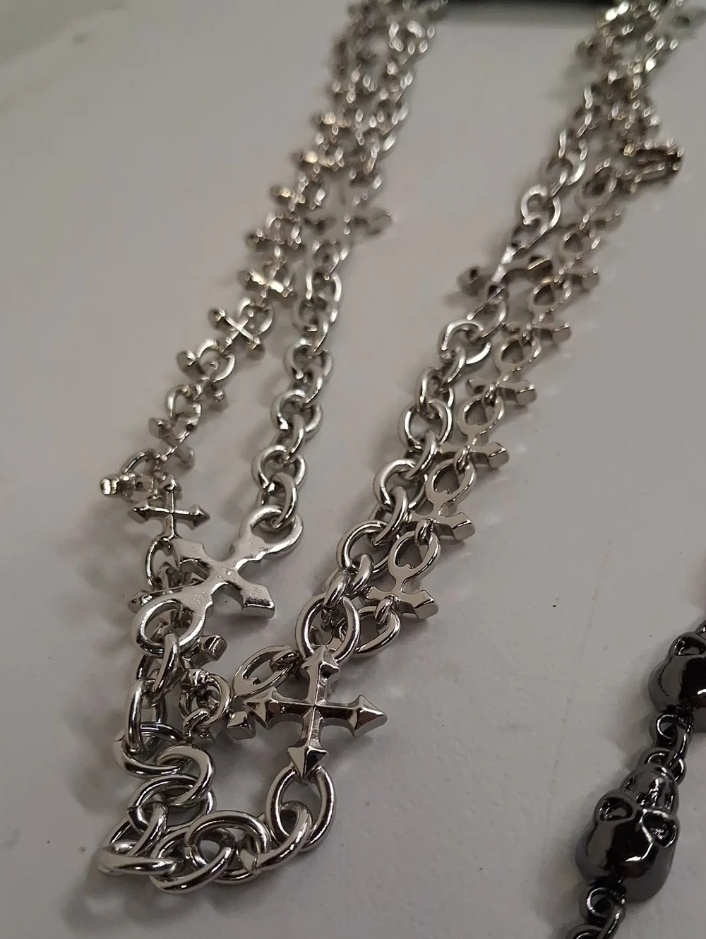 NWT NOVA MEN Silver and Black Skull Multi-Chain Necklaces & Iced Gemstone Bracel